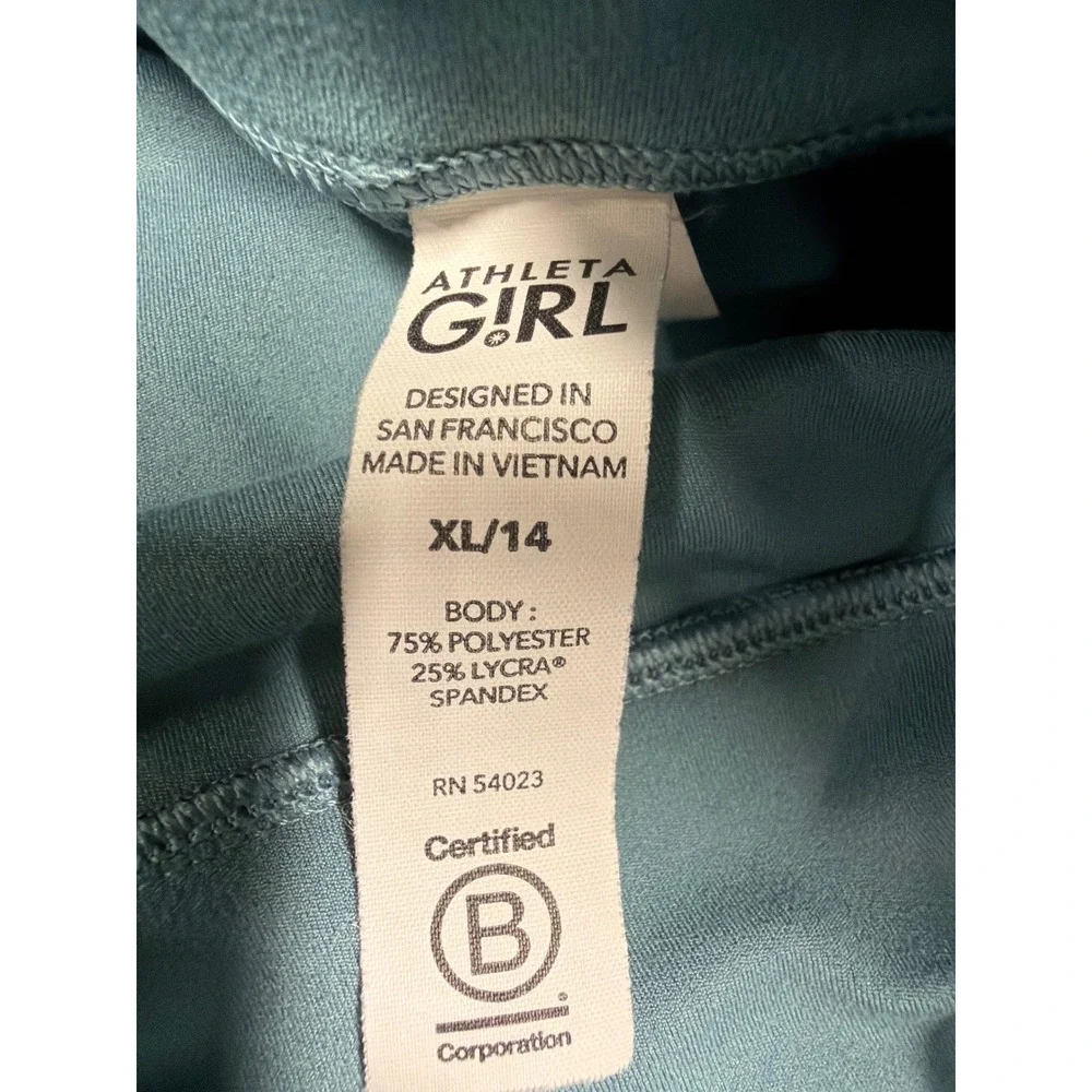 Athleta Girl Leggings XL 14 Green Moto-Vation 2.0 Tight Pockets Activewear Moto